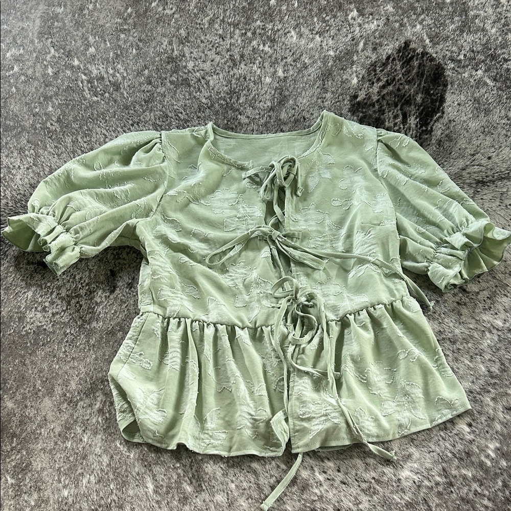 SHEIN Light Green Tie-Front Peplum Blouse